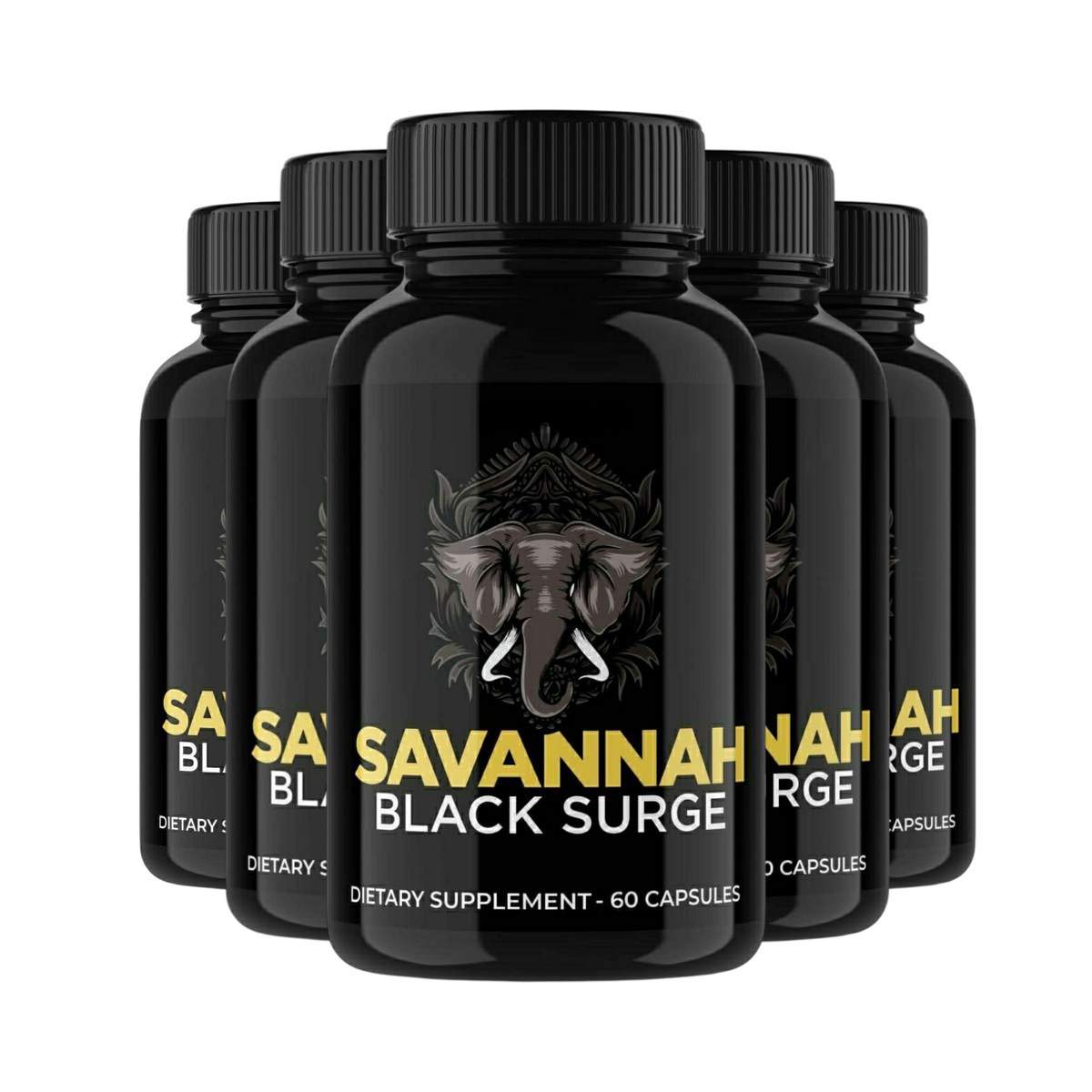 5-Pack Savannah Black Surge Pills, Black Surge Formula Male Support-300 Capsules