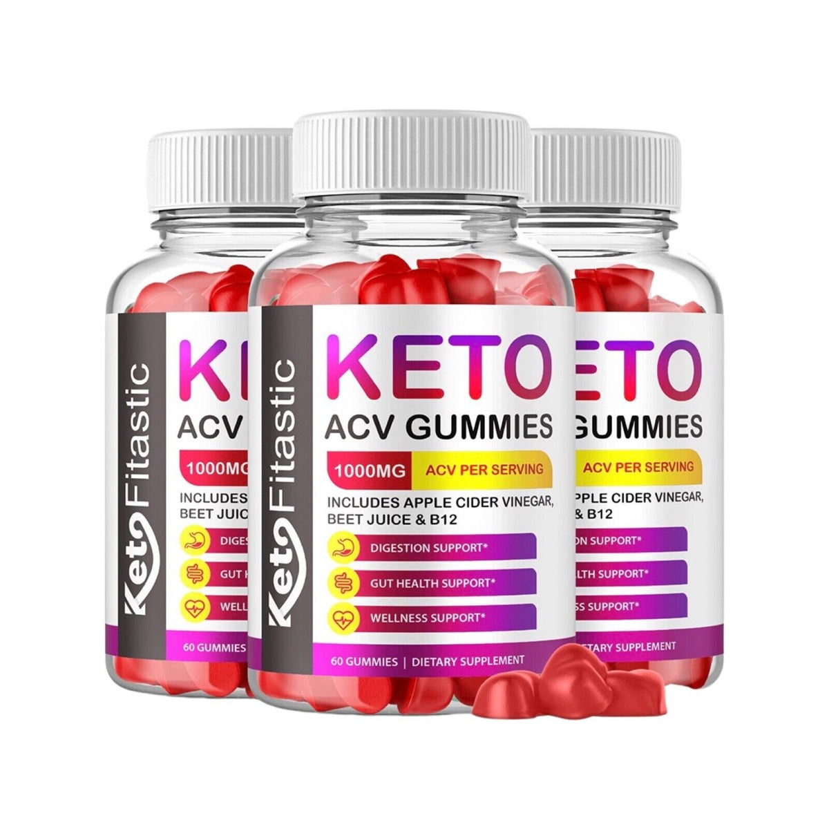 3-Pack Keto Fitastic Gummies - Keto Fitastic Keto ACV Gummies - 180 Gummies