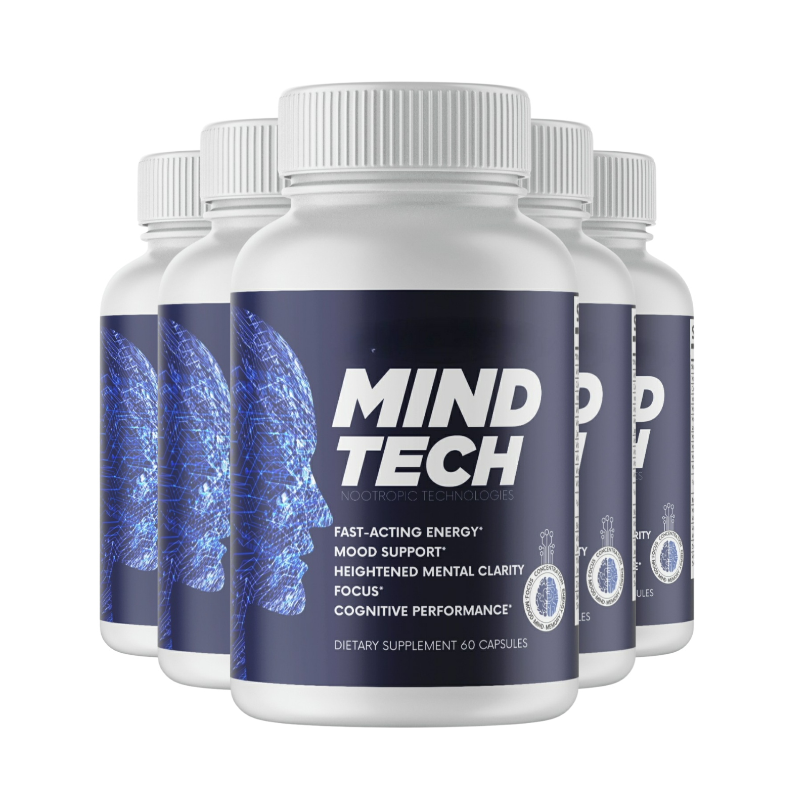 5-Pack Mind Tech Supplement Official Brain Booster Support - 300 Capsules