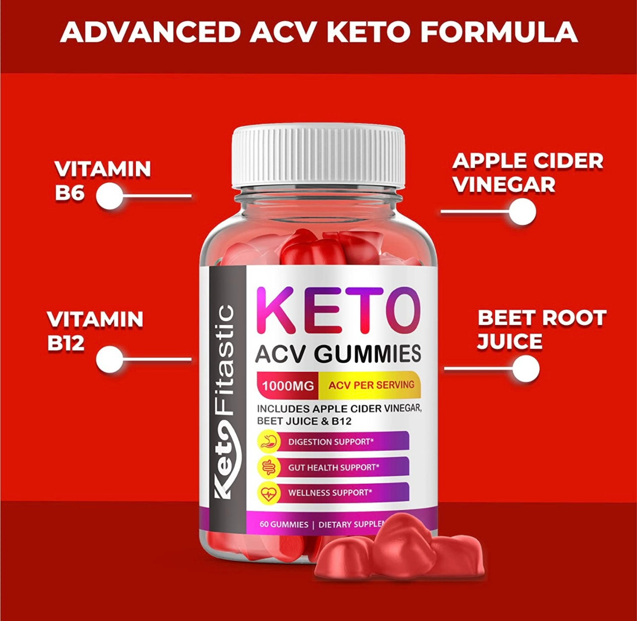 3-Pack Keto Fitastic Gummies - Keto Fitastic Keto ACV Gummies - 180 Gummies