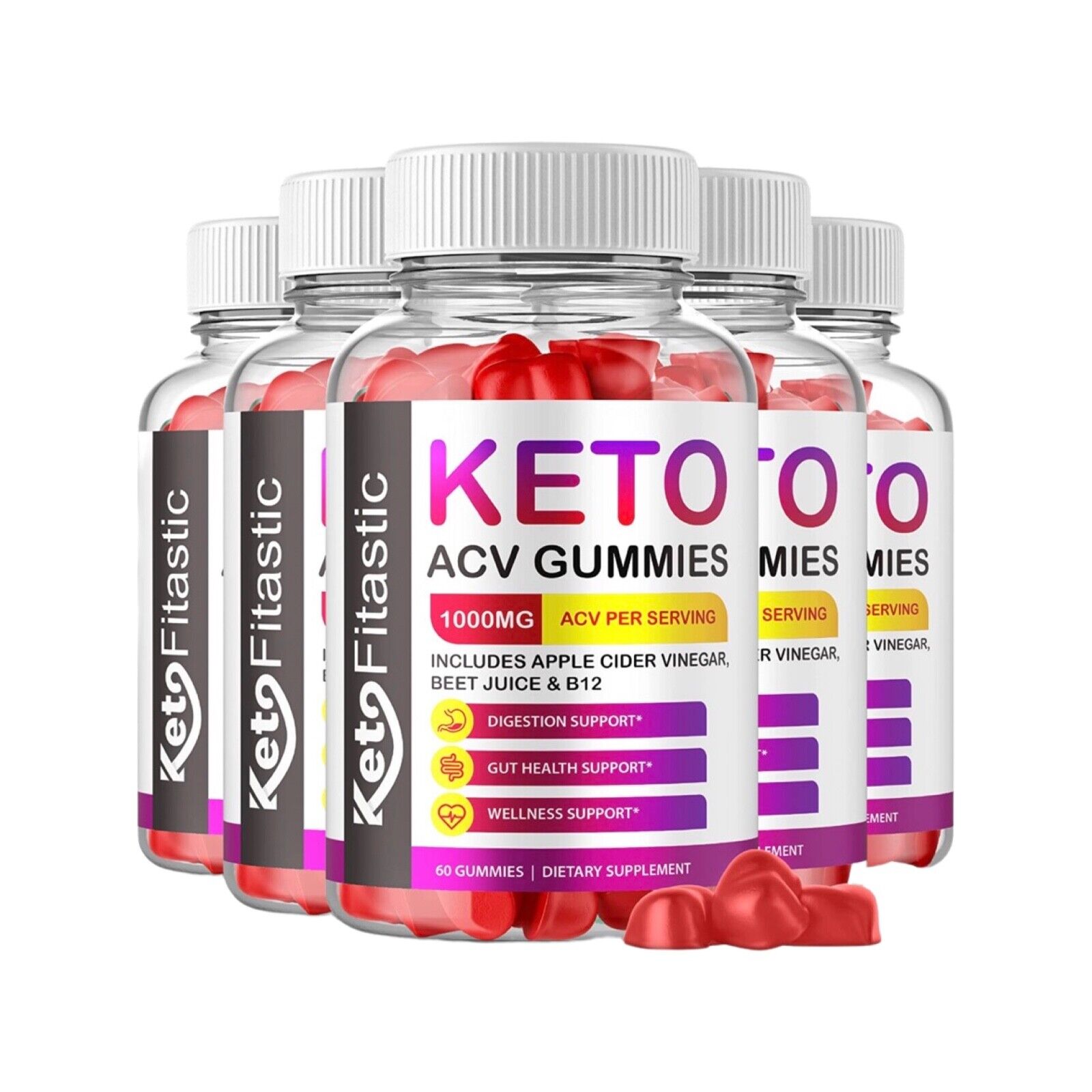 5-Pack Keto Fitastic Gummies - Keto Fitastic Keto ACV Gummies - 300 Gummies