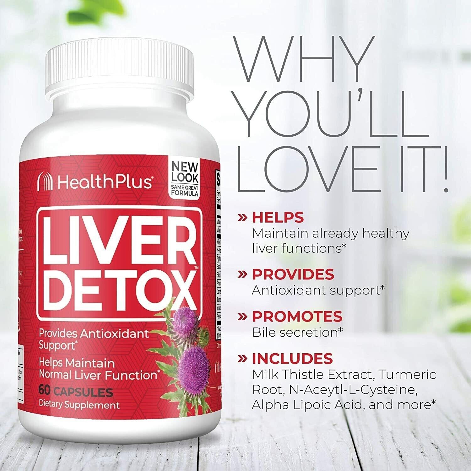 5-Pack Health Plus Liver Detox Cleanse Supports Antioxidant Support-300 Capsules