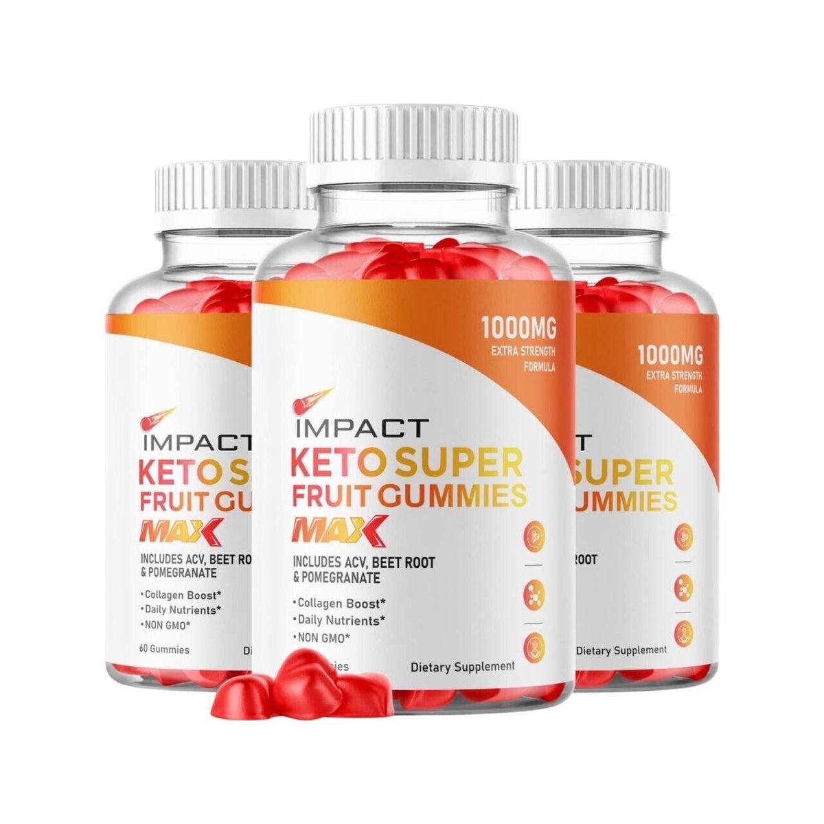 3-Pack Impact Keto ACV Gummies, Weight Loss Supplement- 180 Gummies