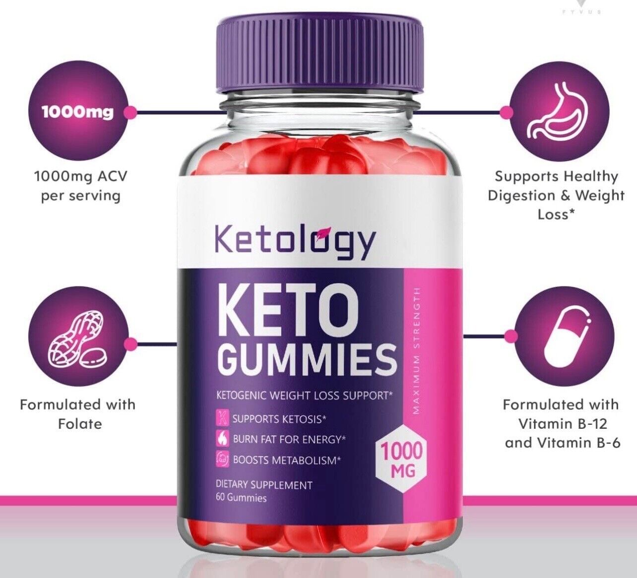 5-Pack Ketology Keto Gummies - Advanced Weight Loss, Vegan, Non GMO(300 Gummies)