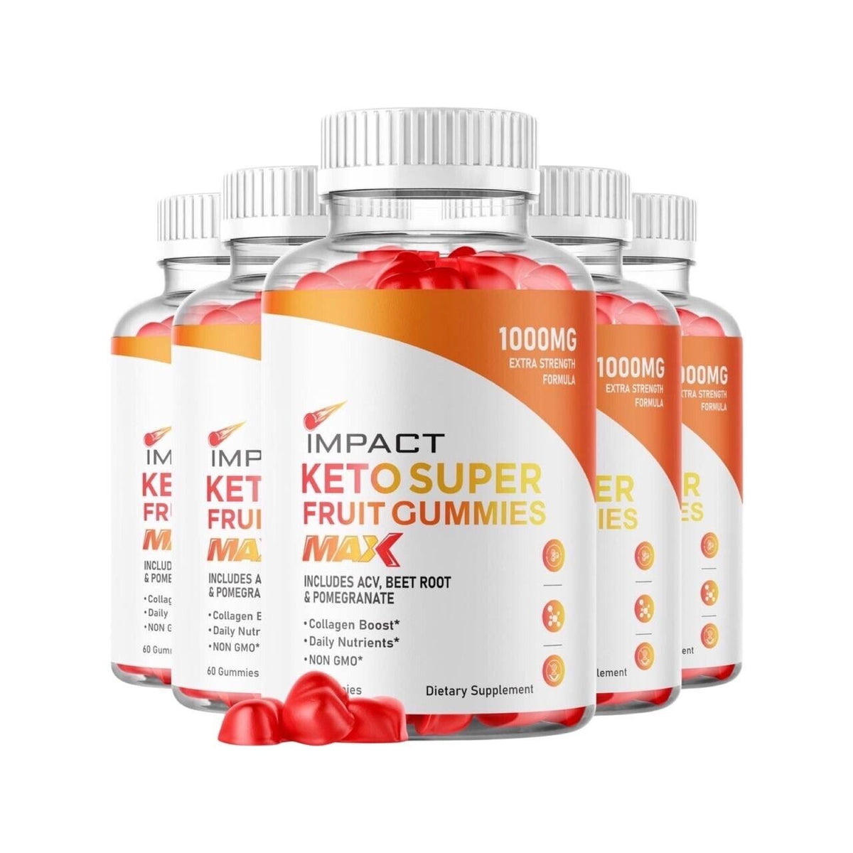 5-Pack Impact Keto ACV Gummies, Weight Loss Supplement- 300 Gummies