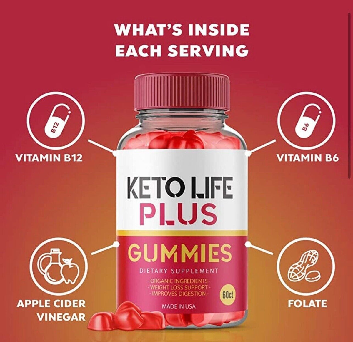 2-Pack Keto Life Plus Gummies, ACV, Vegan, Advanced Weight Loss (120 Gummies)