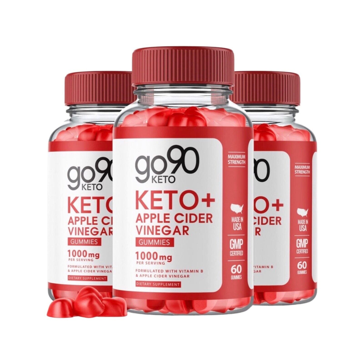 3-Pack Go90 Keto ACV Gummies - Vegan, Weight Loss Supplement - 180 Gummies