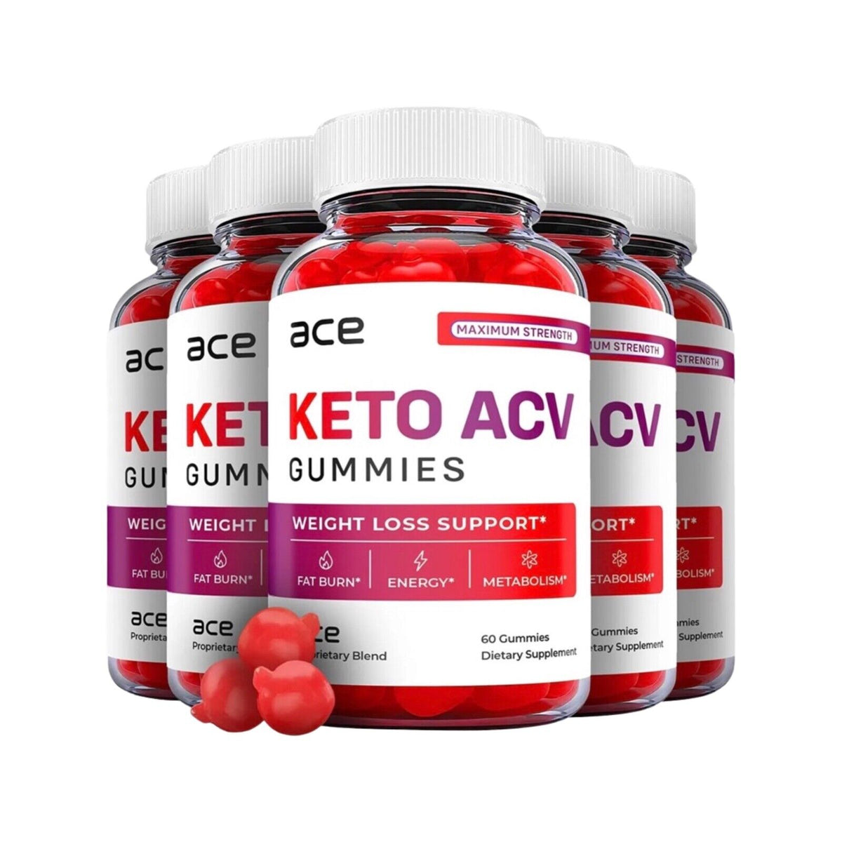 5-Pack Ace Keto Gummies - Ace Keto ACV Gummies Weight Loss, Vegan - 300 Gummies