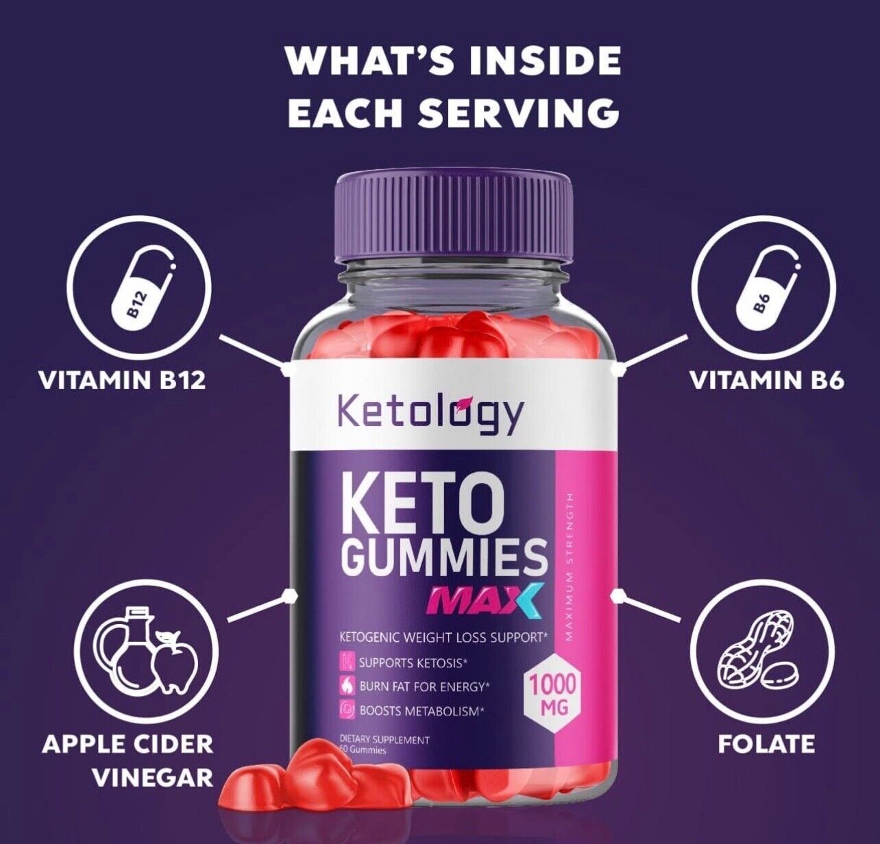 5-Pack Ketology Keto Gummies Max - Advanced Weight Loss, Vegan(300 Gummies)