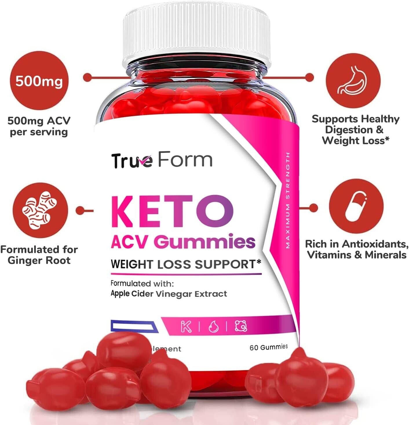 3-Pack True Form Keto ACV - True Form Keto Gummies Weight Loss - 180 Gummies