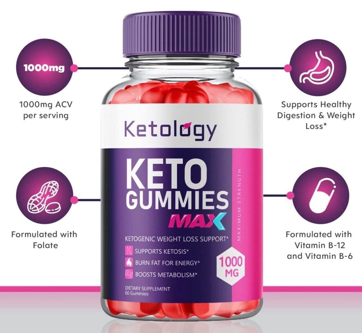 5-Pack Ketology Keto Gummies Max - Advanced Weight Loss, Vegan(300 Gummies)