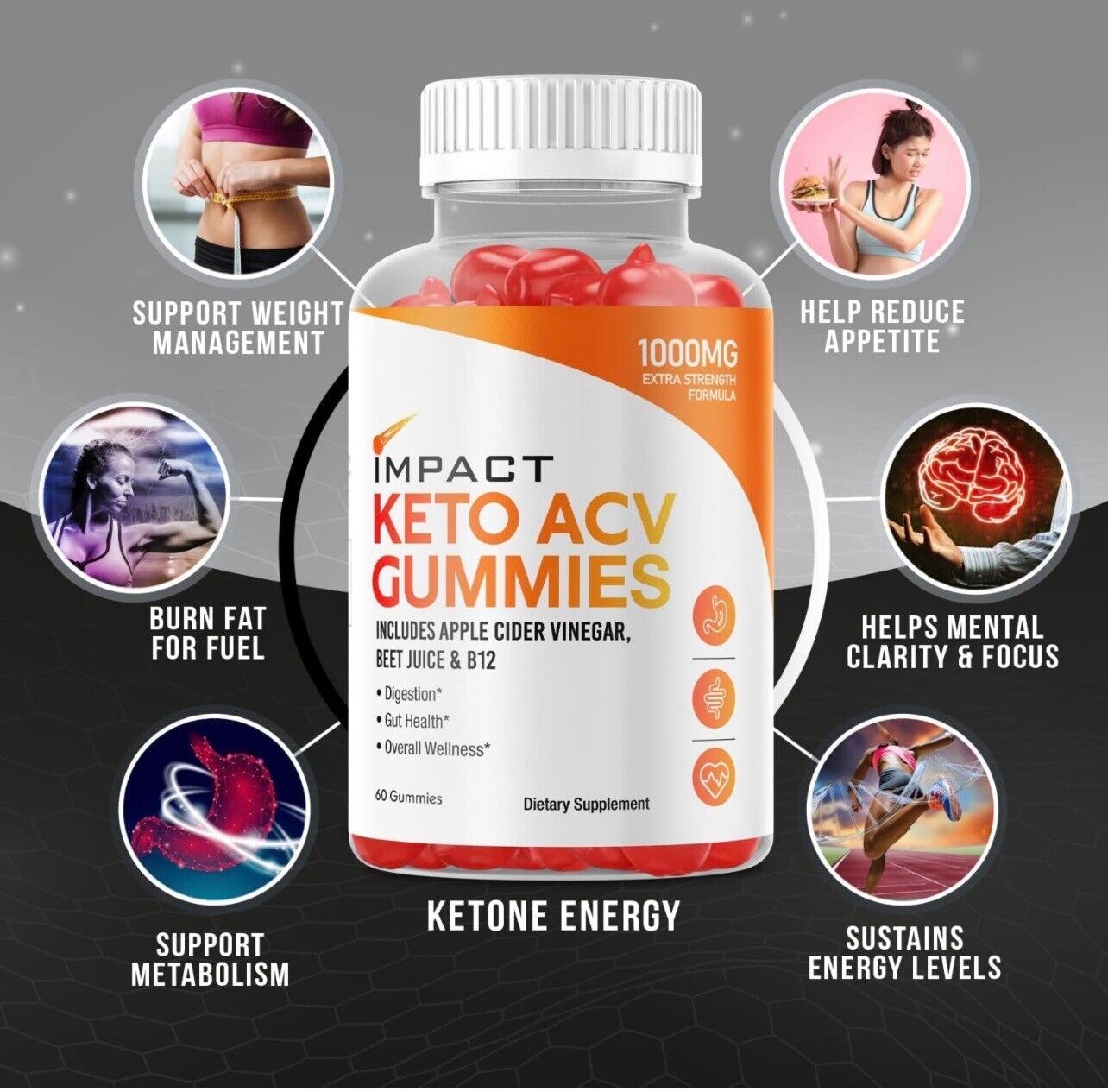 3-Pack Impact Keto ACV Gummies, Weight Loss Supplement- 180 Gummies