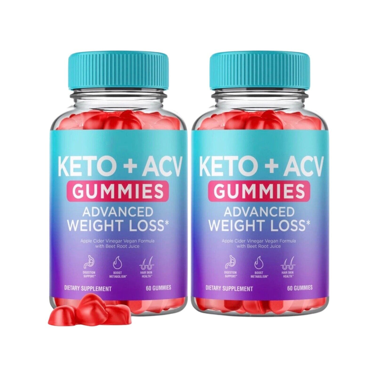 2-Pack Keto ACV Gummies, Keto+ACV, Apple Cider Vinegar Gummies (120 Gummies)