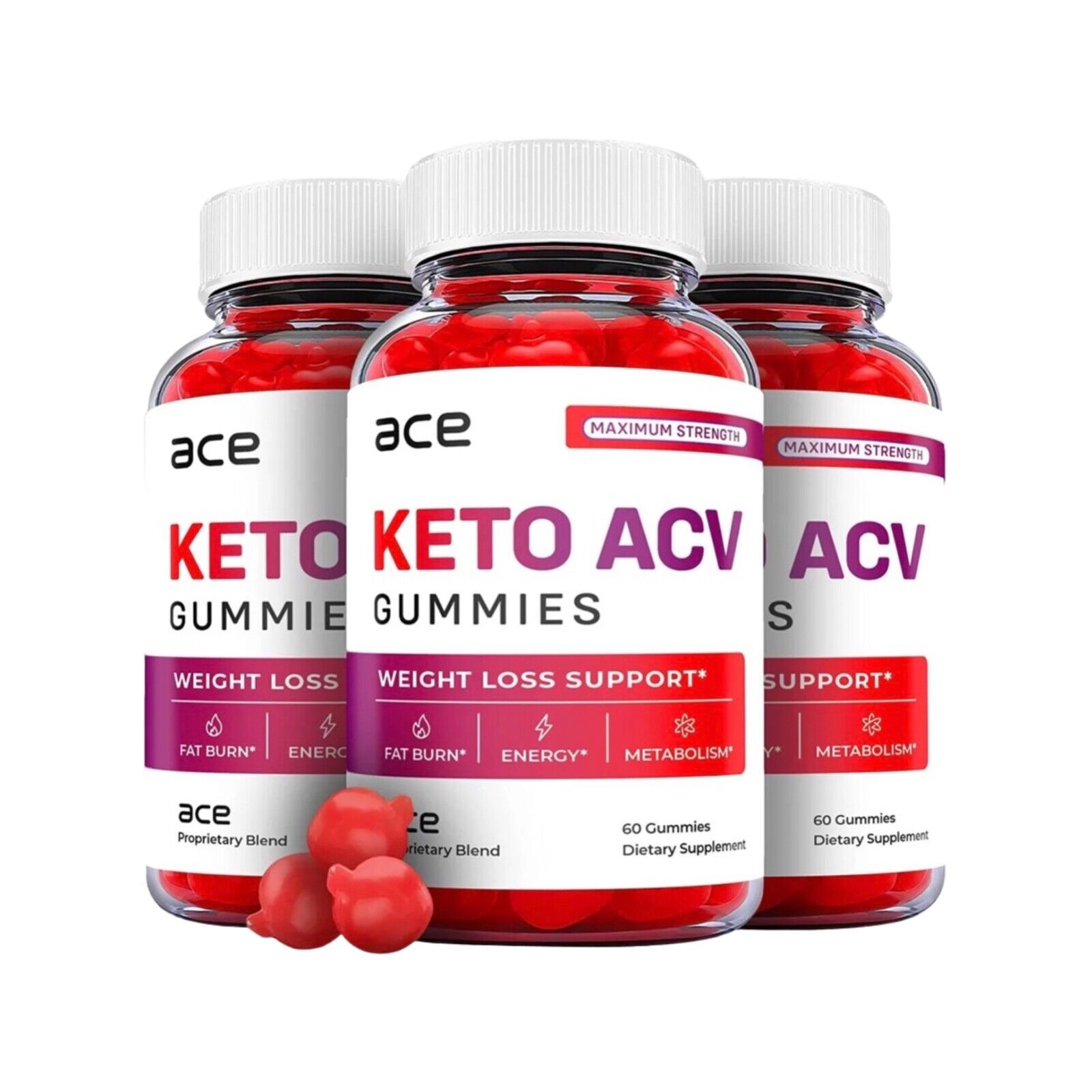 3-Pack Ace Keto Gummies - Ace Keto ACV Gummies Weight Loss, Vegan - 180 Gummies