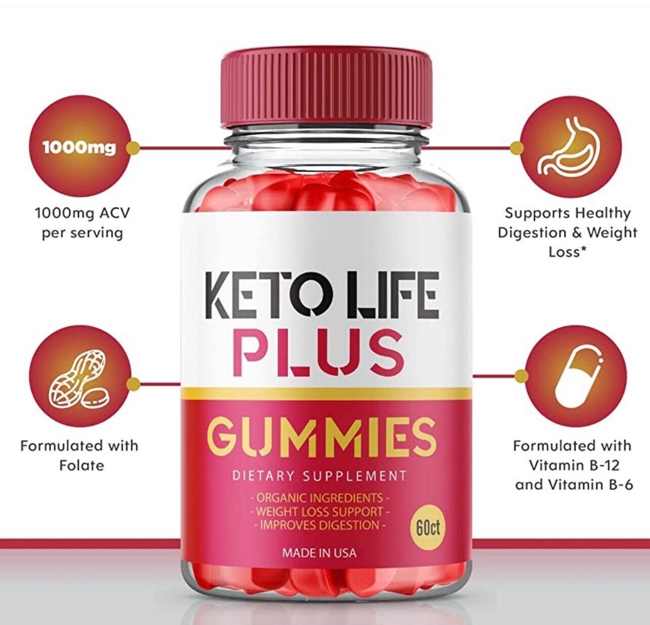 3-Pack Keto Life Plus Gummies, ACV, Vegan, Advanced Weight Loss (180 Gummies)