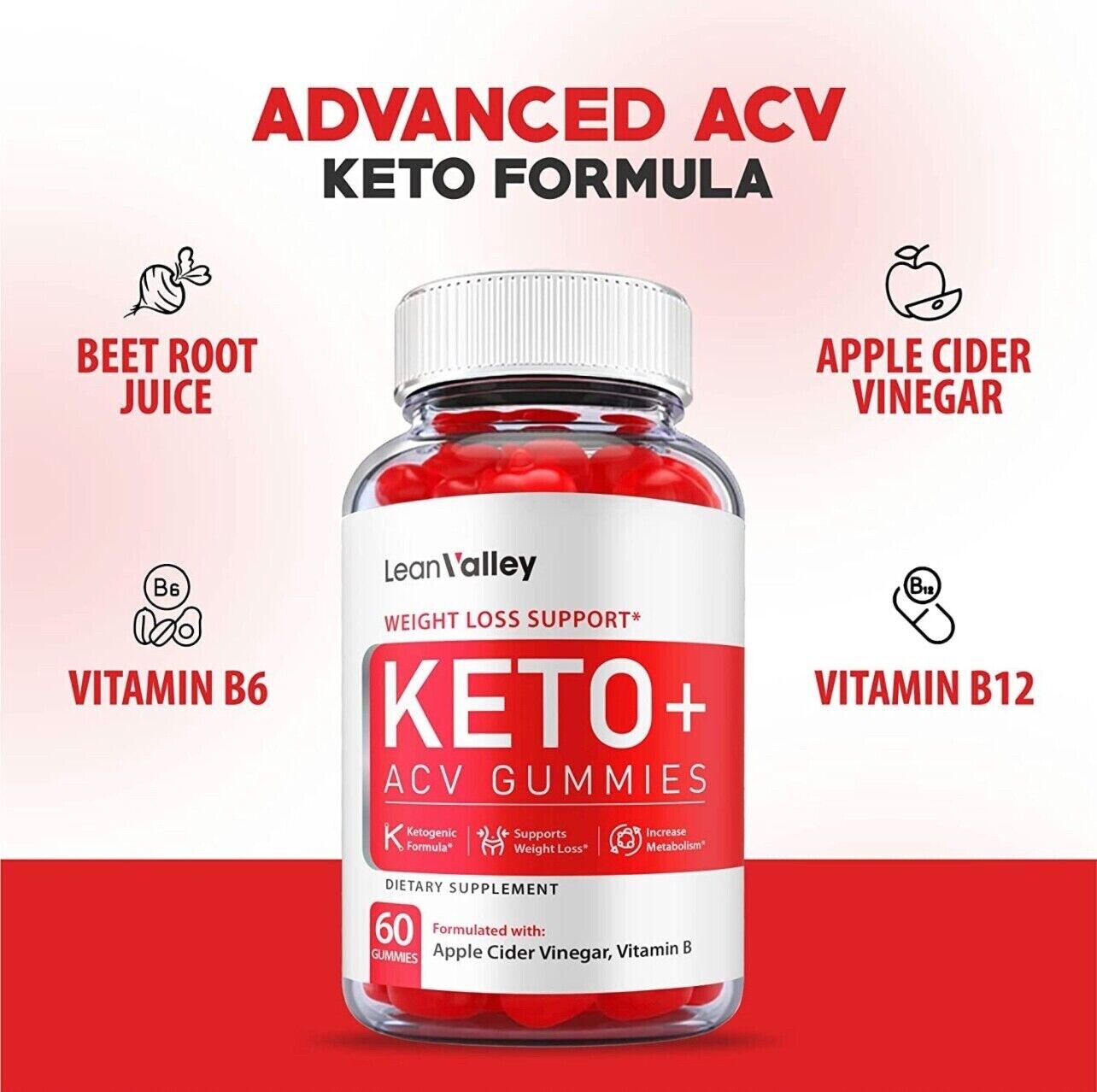 3-Pack Lean Valley Keto ACV Gummies, Weight Loss, Vegan, Fat Burner-180 Gummies