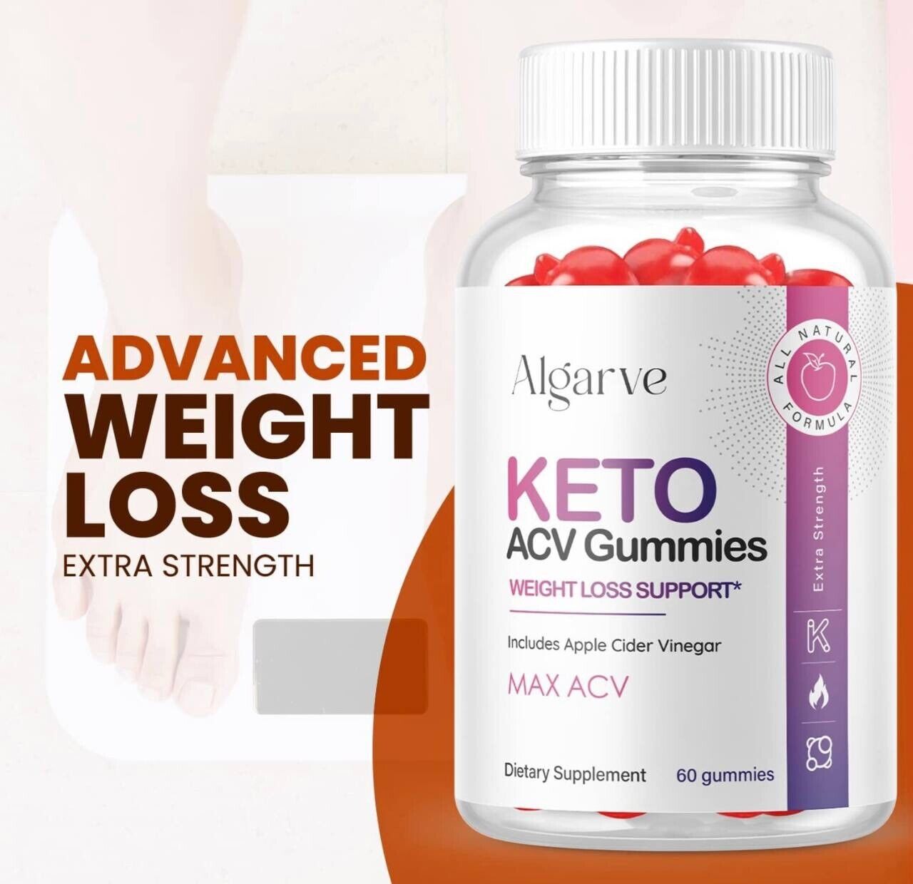 3-Pack Algarve Keto ACV Gummies - Advanced Weight Loss, Vegan (180 Gummies)