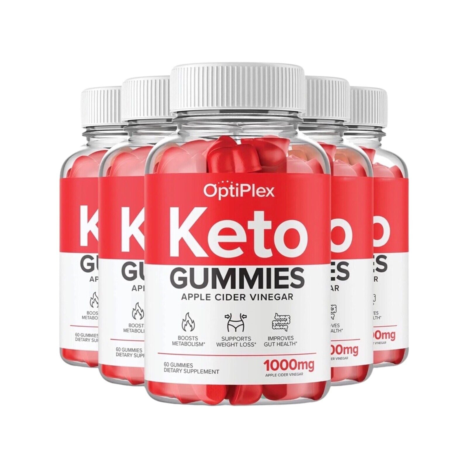 5-Pack Optiplex Keto Gummies, Weight Loss, Fat Burner, Vegan, ACV - 300 Gummies