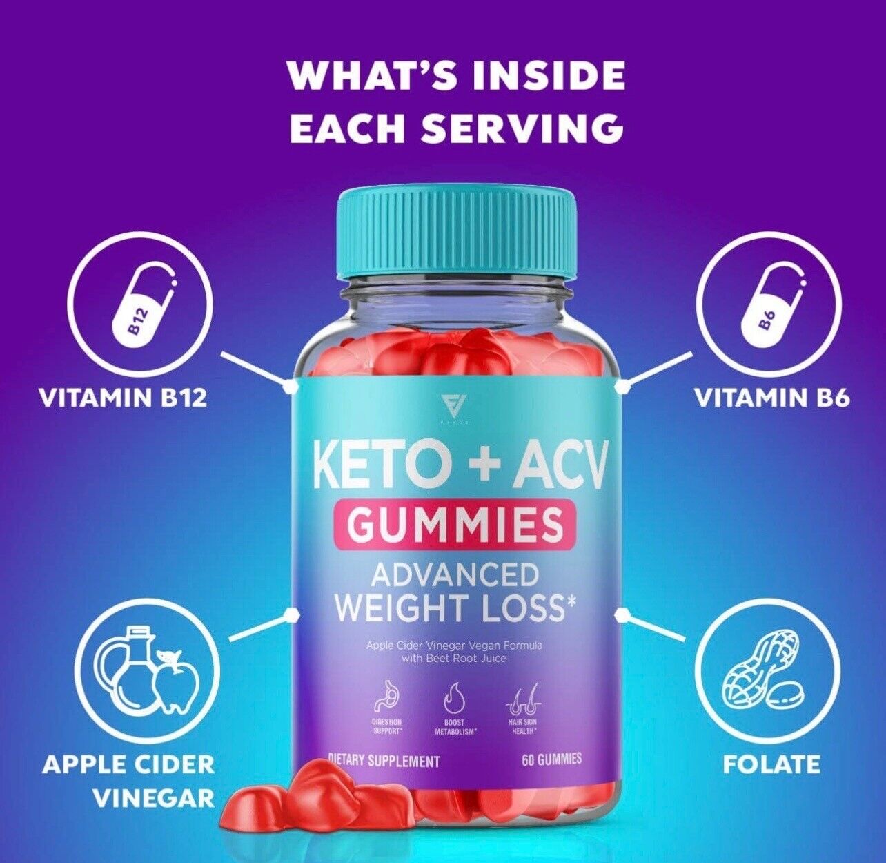 3-Pack Keto ACV Gummies, Keto+ACV, Apple Cider Vinegar Gummies (180 Gummies)