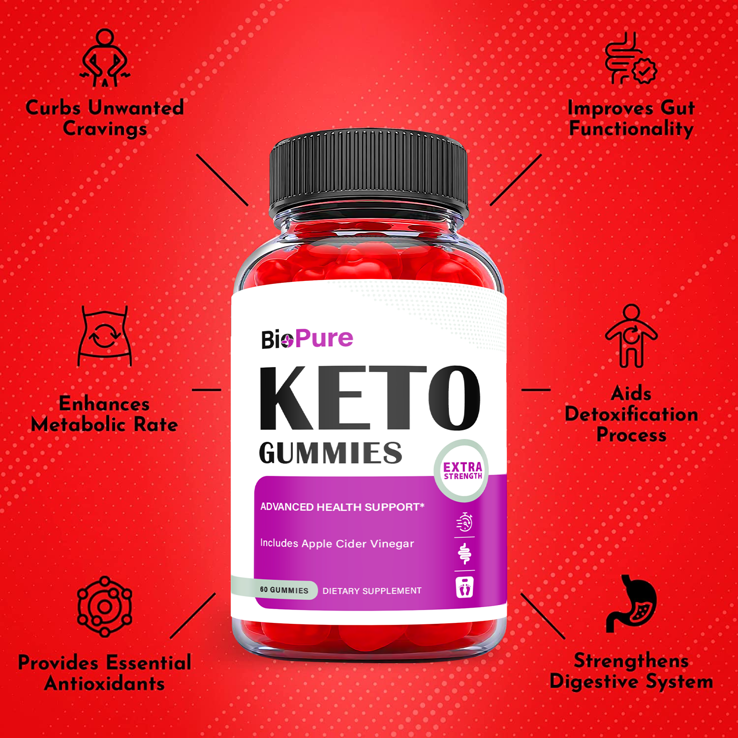 3-Pack BioPure Keto Gummies - Bio Pure Keto ACV Gummies Weight Loss-180 Gummies