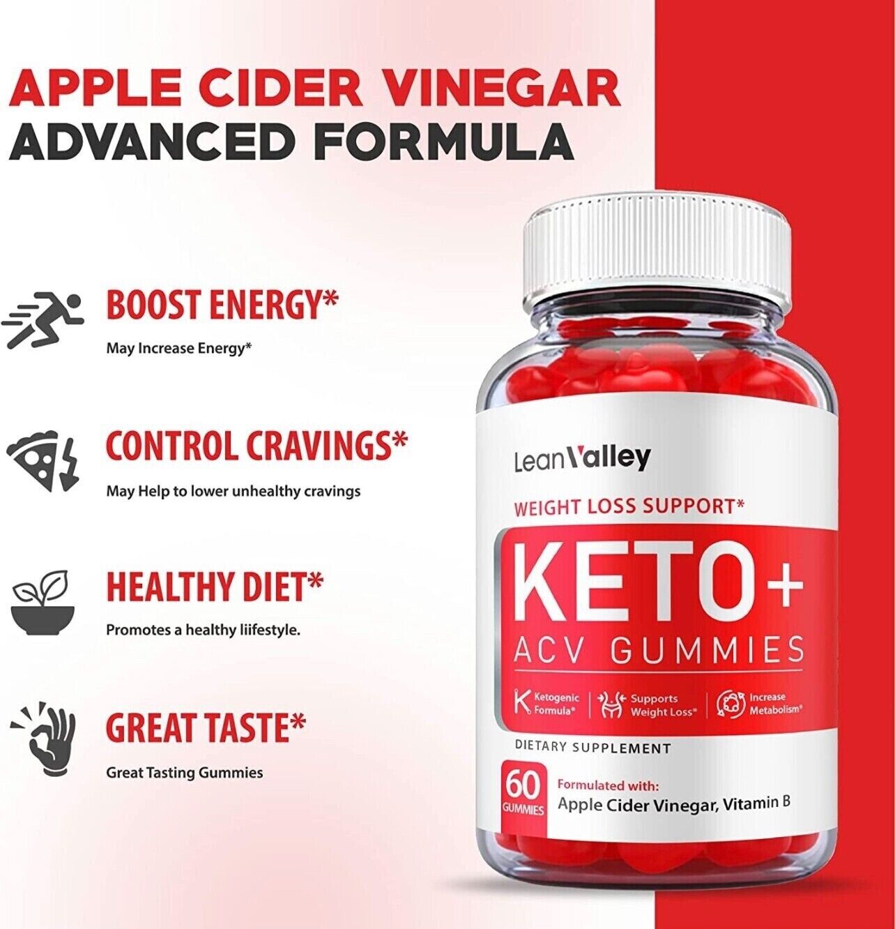 5-Pack Lean Valley Keto ACV Gummies, Weight Loss, Vegan, Fat Burner-300 Gummies