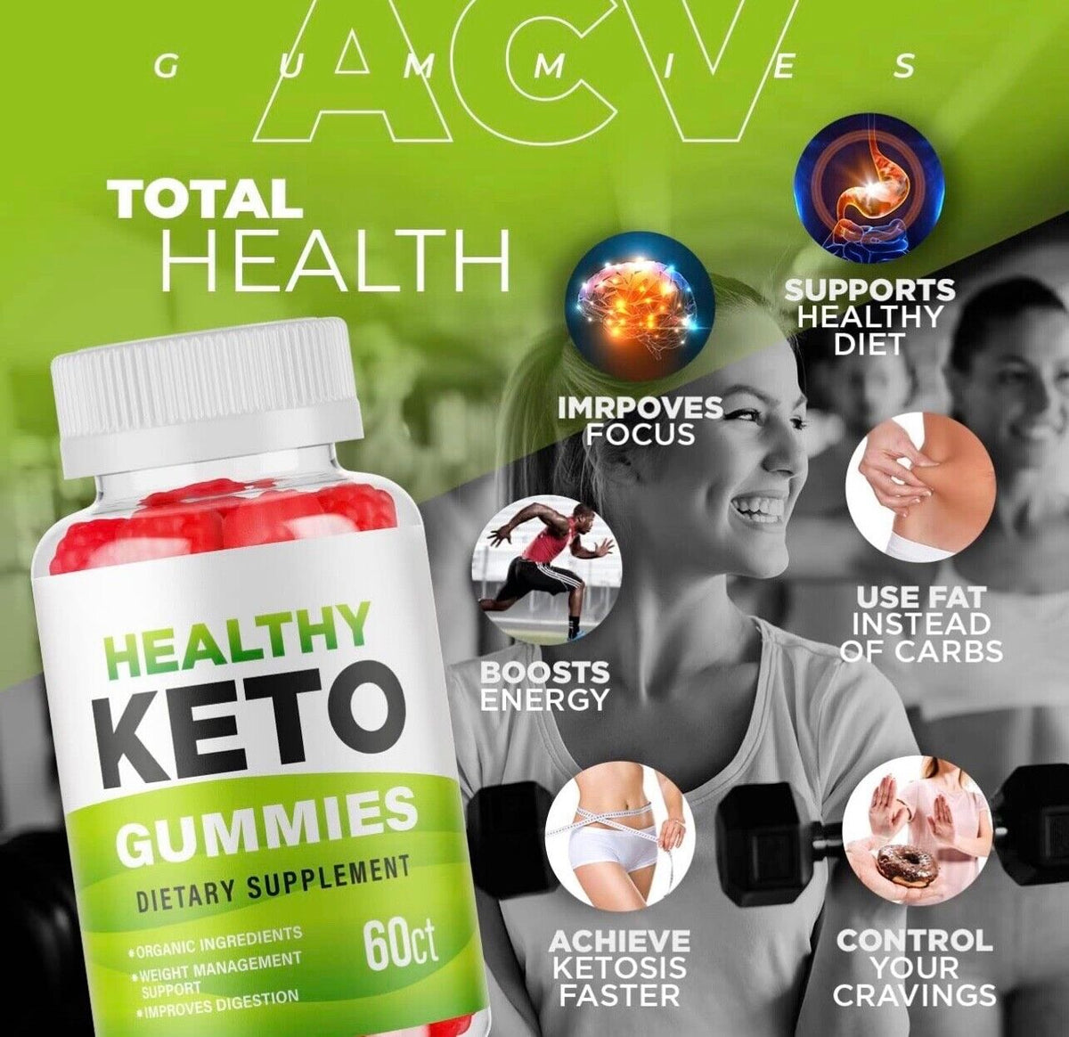 2-Pack Healthy Keto ACV Gummies - Vegan, Weight Loss Supplement (120 Gummies)