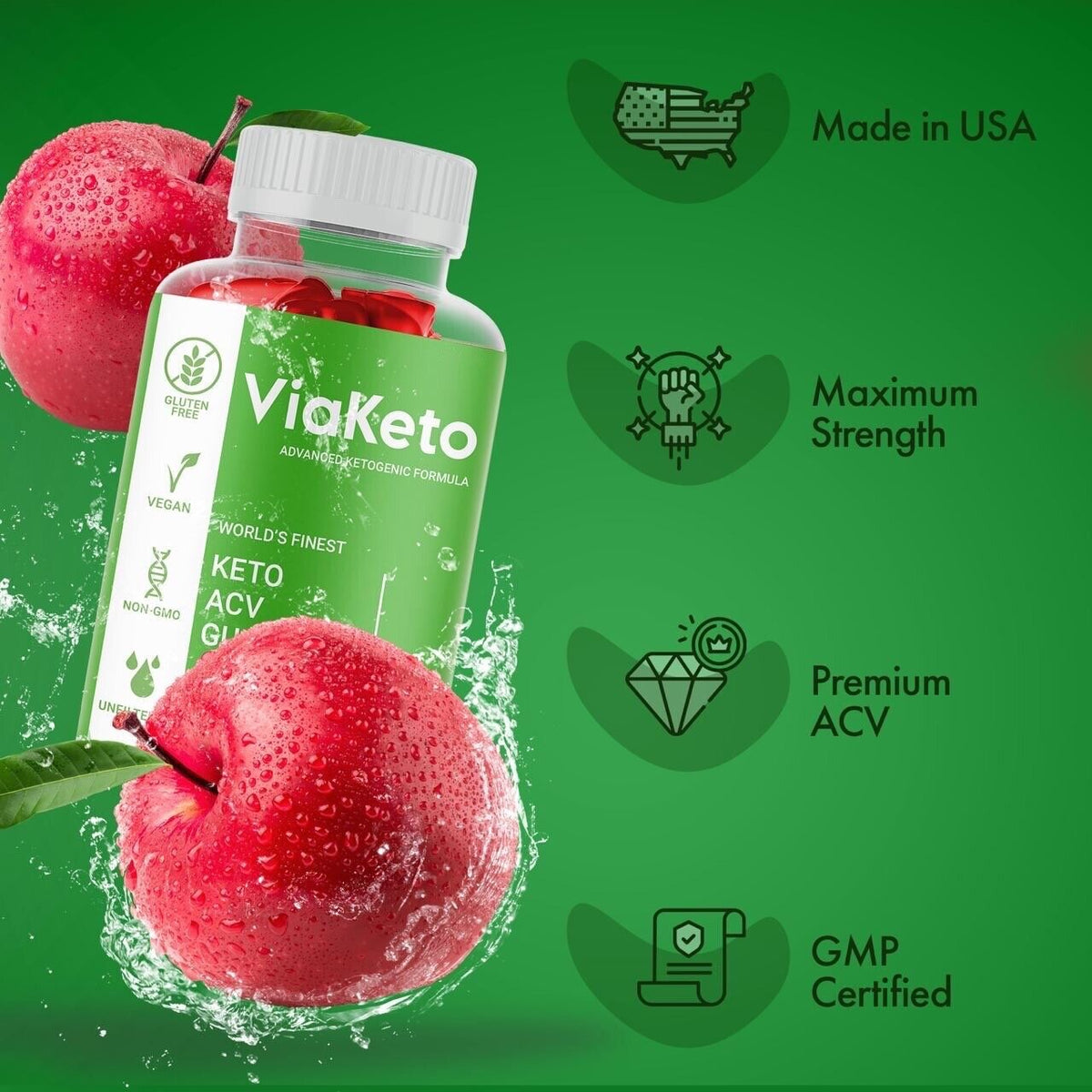 Via Keto Gummies Viaketo, Vegan, Apple Cider Vinegar Gummies (60 Gummies)