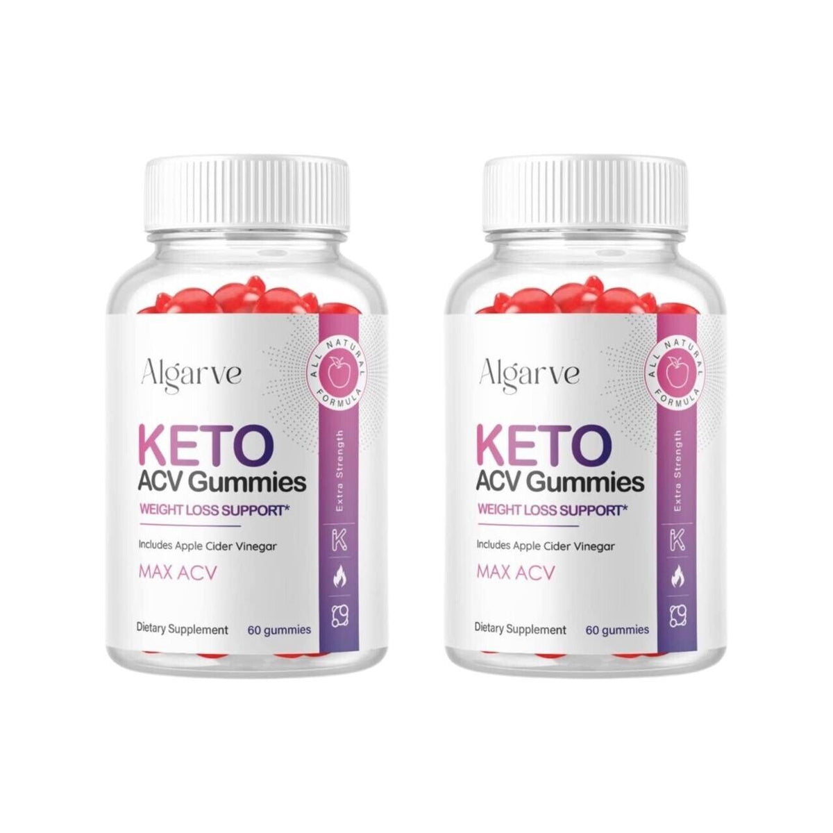 2-Pack Algarve Keto ACV Gummies - Advanced Weight Loss, Vegan (120 Gummies)