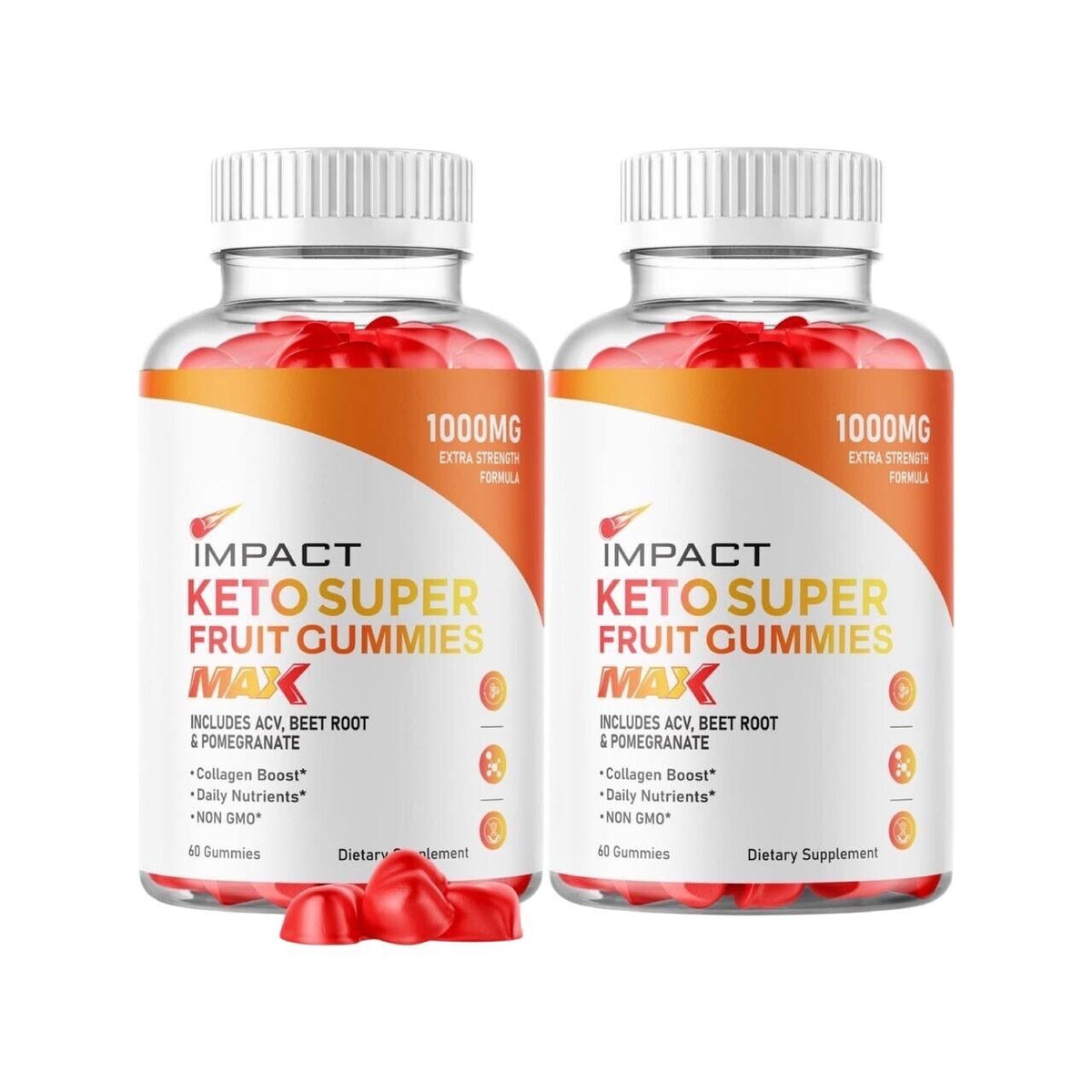 2-Pack Impact Keto ACV Gummies, Weight Loss Supplement- 120 Gummies