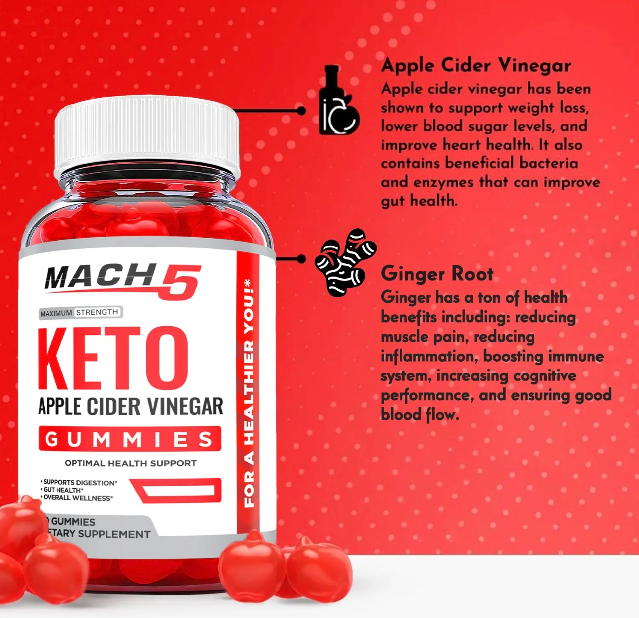 5-Pack Mach 5 Keto ACV Gummies, Mach5, Fat Burn, Weight Loss Gummies-300 Gummies