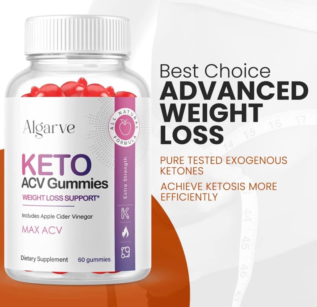 5-Pack Algarve Keto ACV Gummies - Advanced Weight Loss, Vegan (300 Gummies)