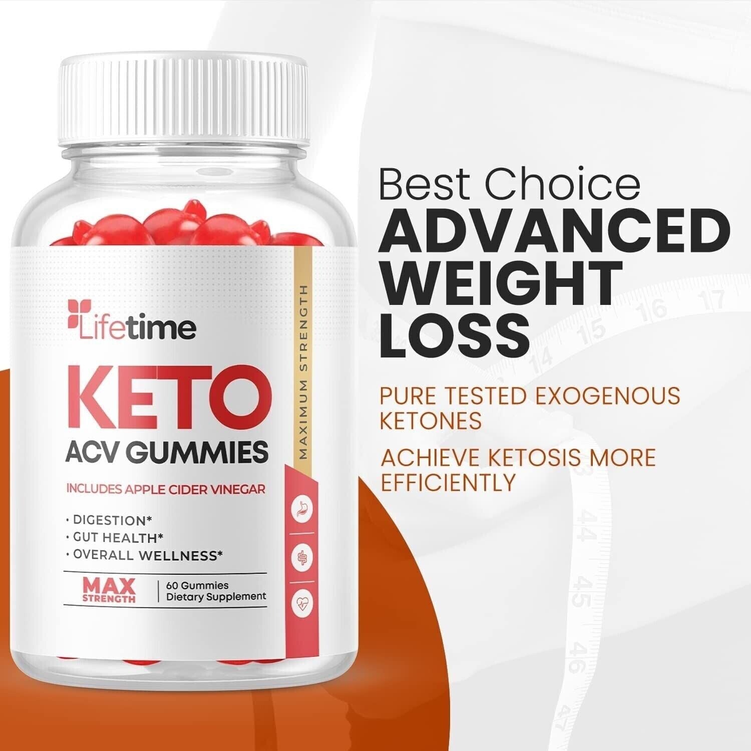 5 Pack- Lifetime Keto ACV Gummies, Vegan, Weight Loss Supplement - 300 Gummies