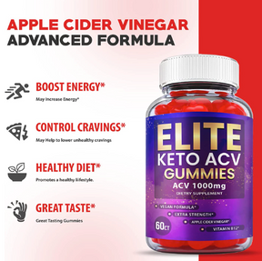 3-Pack Elite Keto ACV Gummies, Vegan, Advanced Weight Loss (180 Gummies)