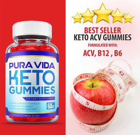 5-Pack Pure Vida Keto Gummies, Vegan, Fat Burn, Weight Loss Gummies-300 Gummies