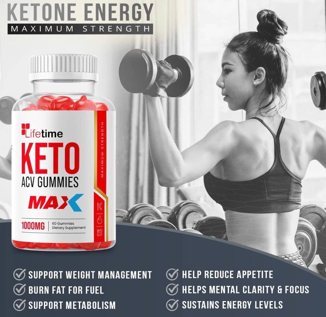 Lifetime Keto Max ACV Gummies, Weight Loss Supplement - 60 Gummies