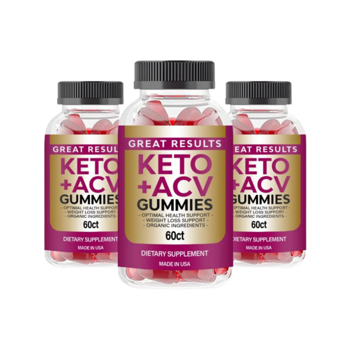 3-Pack Great Results Keto ACV Gummies, Vegan, Advanced Weight Loss (180 Gummies)