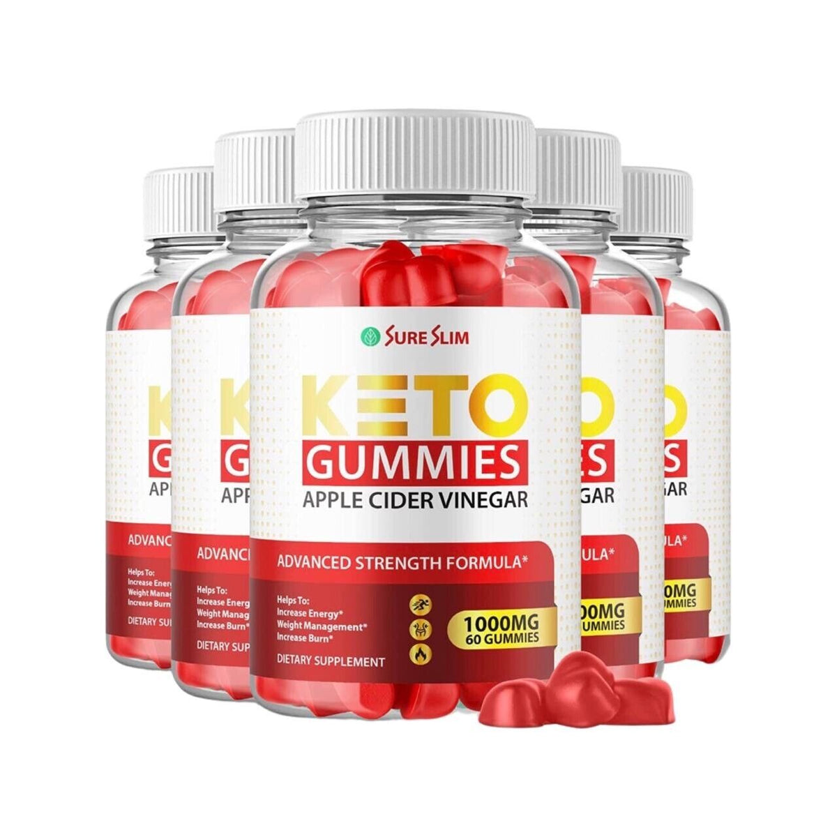 5 Pack-Sure Slim Keto ACV Gummies, Vegan, Weight Loss Supplement - 300 Gummies