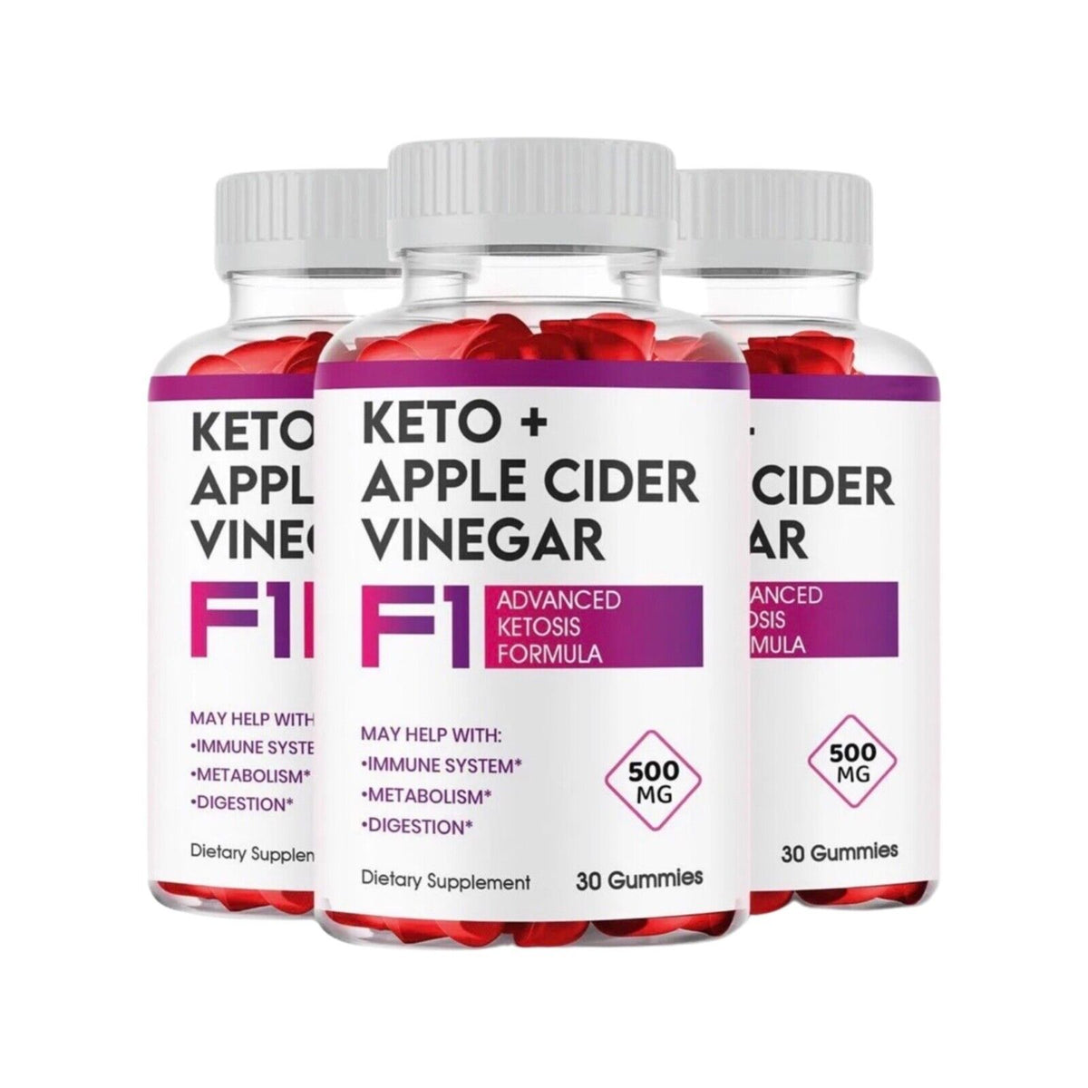 3-Pack F1 Keto ACV Gummies, Weight Loss, Fat Burner, Vegan - 180 Gummies