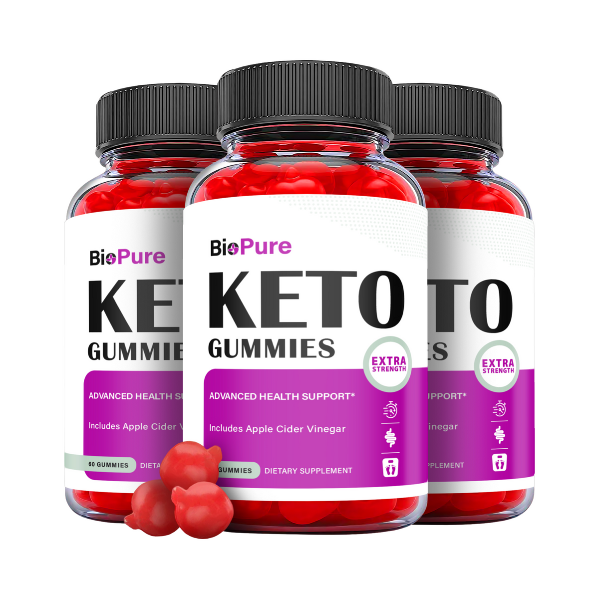 3-Pack BioPure Keto Gummies - Bio Pure Keto ACV Gummies Weight Loss-180 Gummies