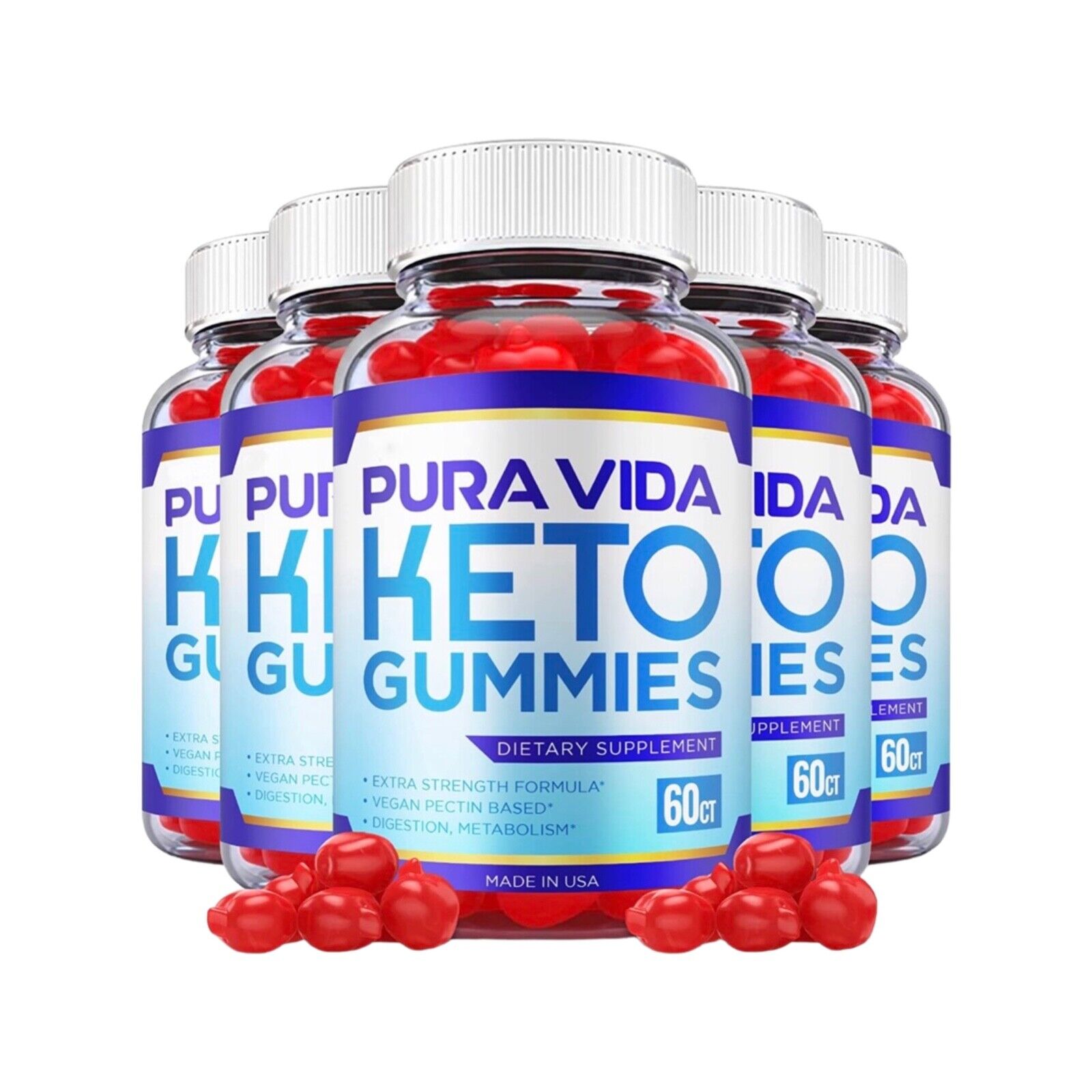 5-Pack Pure Vida Keto Gummies, Vegan, Fat Burn, Weight Loss Gummies-300 Gummies