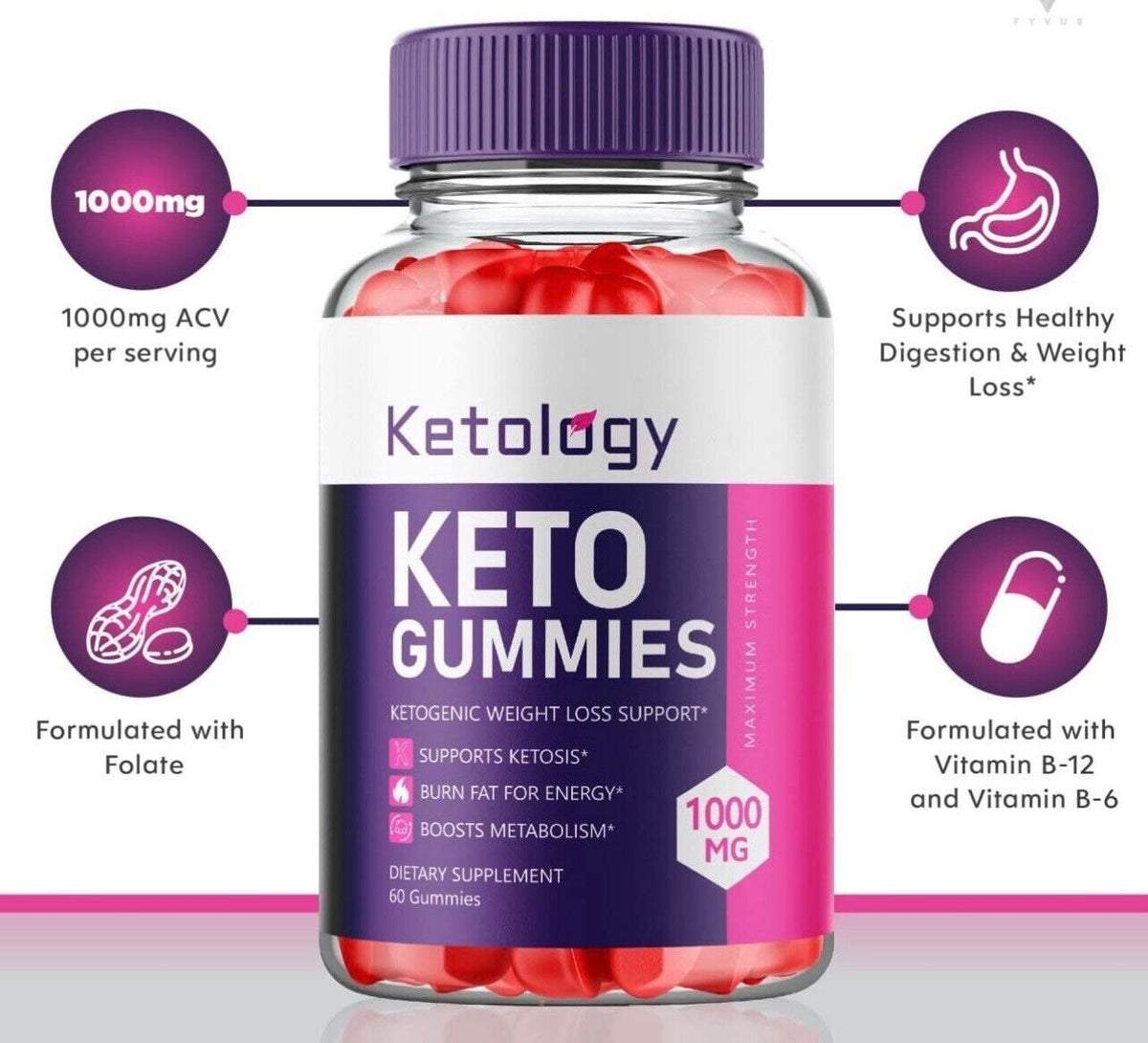 2-Pack Ketology Keto Gummies - Advanced Weight Loss, Vegan, Non GMO(120 Gummies)