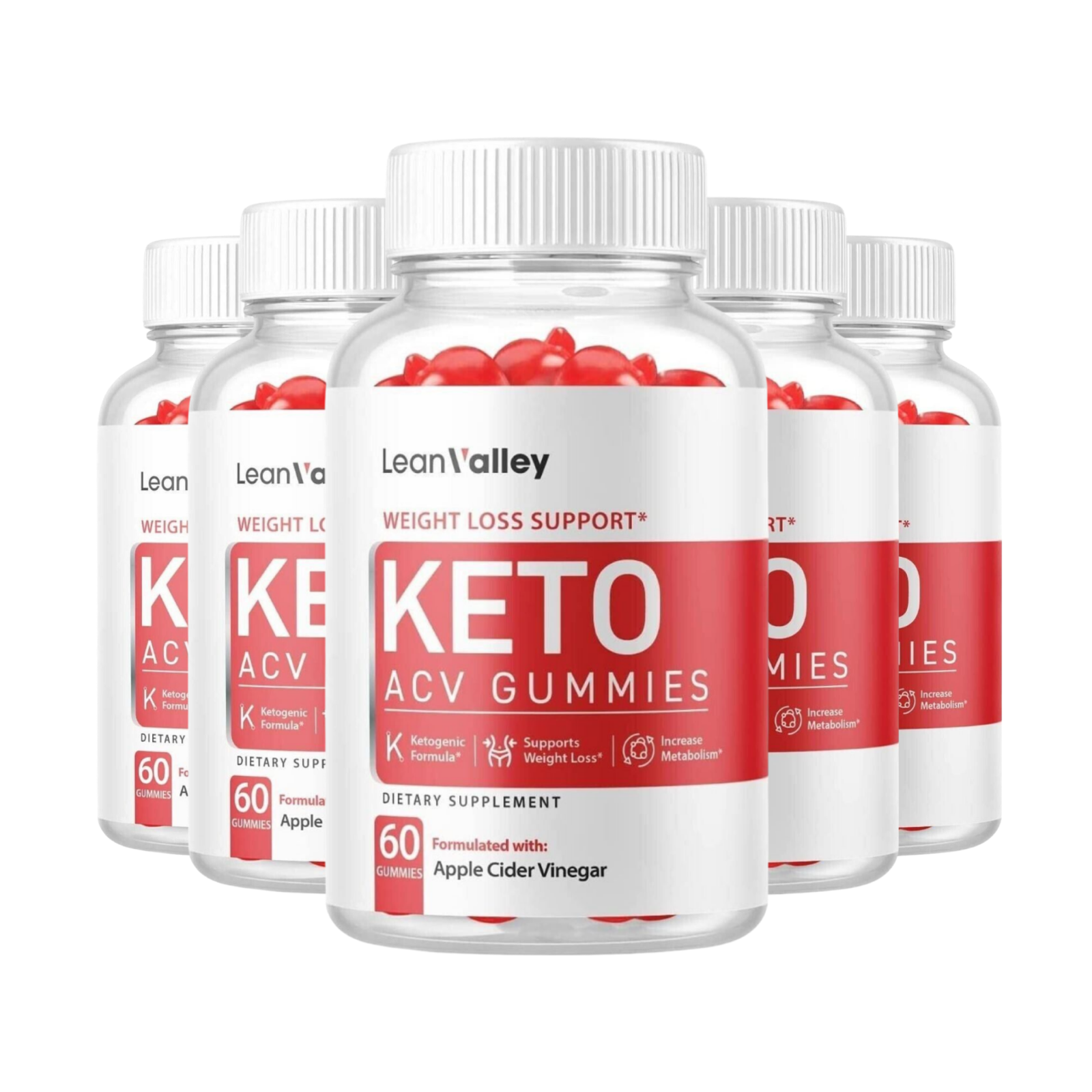 5-Pack Lean Valley Keto ACV Gummies, Weight Loss, Vegan, Fat Burner-300 Gummies