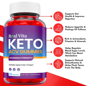 Real Vita Keto ACV Gummies, Vegan, Apple Cider Vinegar Gummies-60 Gummies